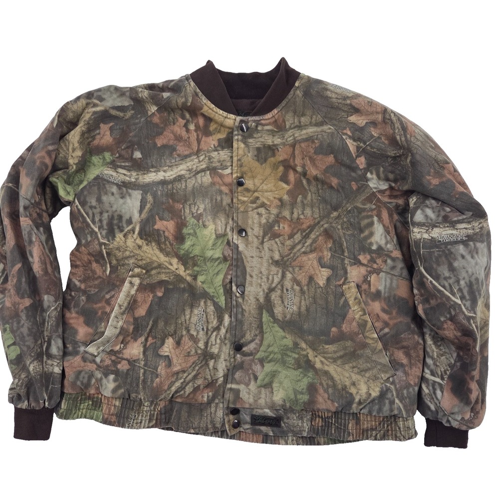 VTG Liberty Camo Hunting Jacket Bomber Advantage Timber Canvas L XL